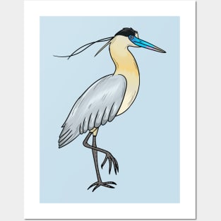 Capped heron bird cartoon illustration Posters and Art